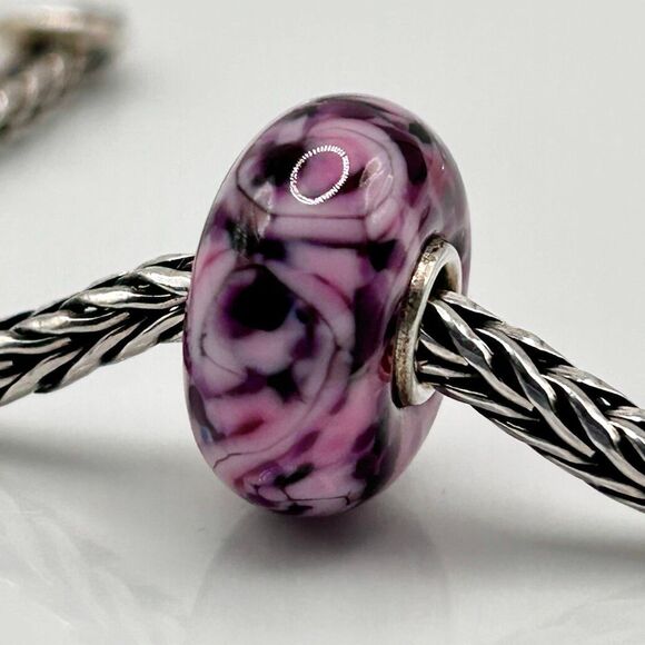 Summersday Artisan Trollbeads Style Trollstone Bright & Dark Pinks Purples Swirl - Picture 6 of 10